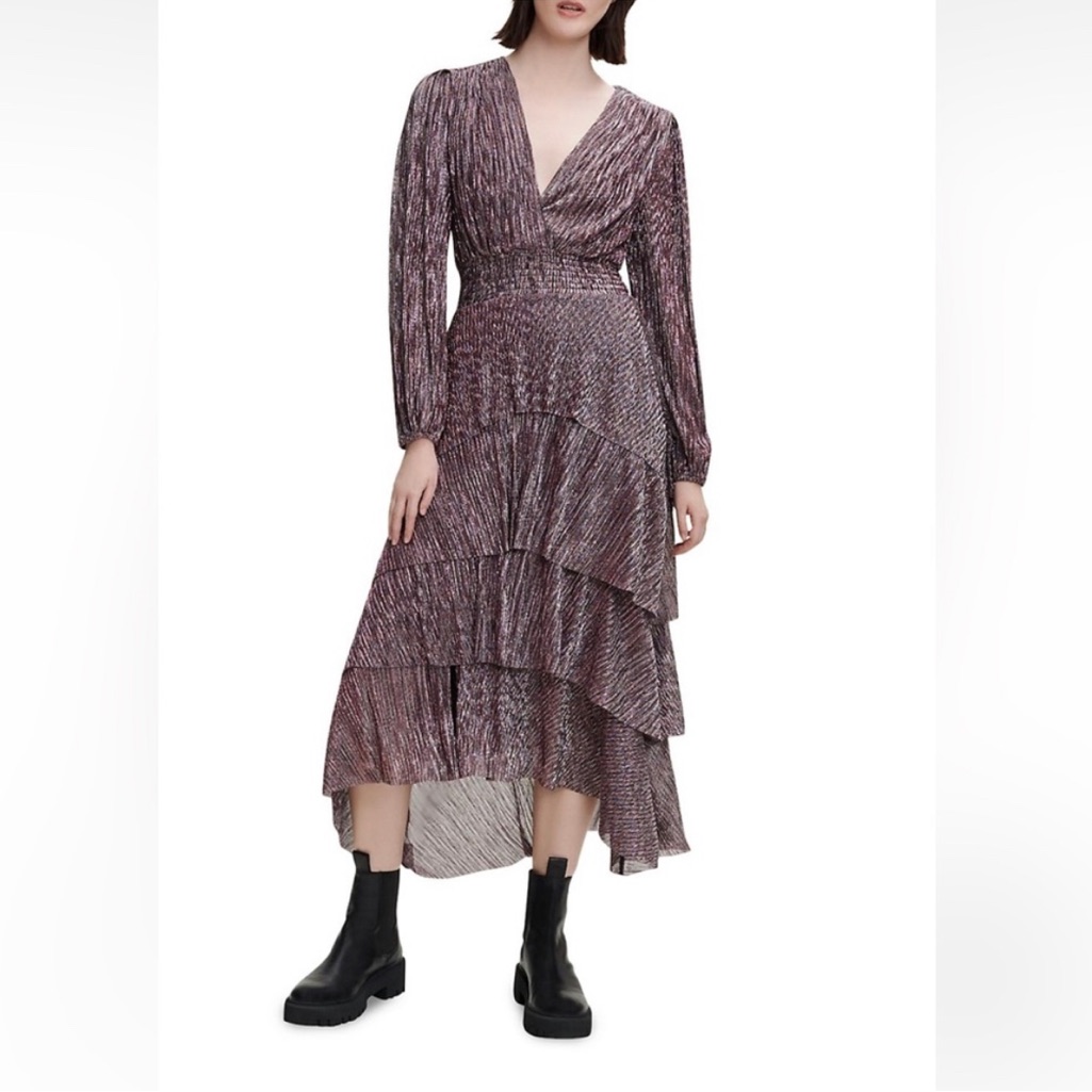 Maje New W/Tags Ruffiniti Metallic Maxi Dress Size 40 Us 8